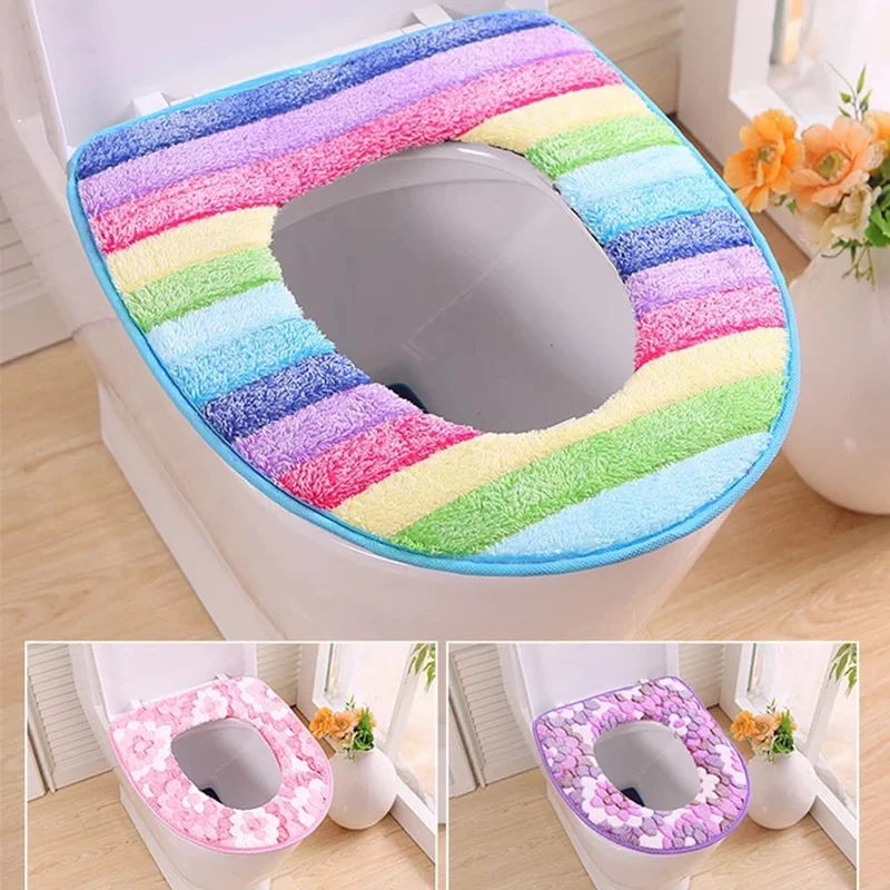 Warm Winter Toilet Seat Cover Closestool Mat Washable Bathroom Accessories Coral Fleece Soft Toilet Pad Universal Toilet Cushion