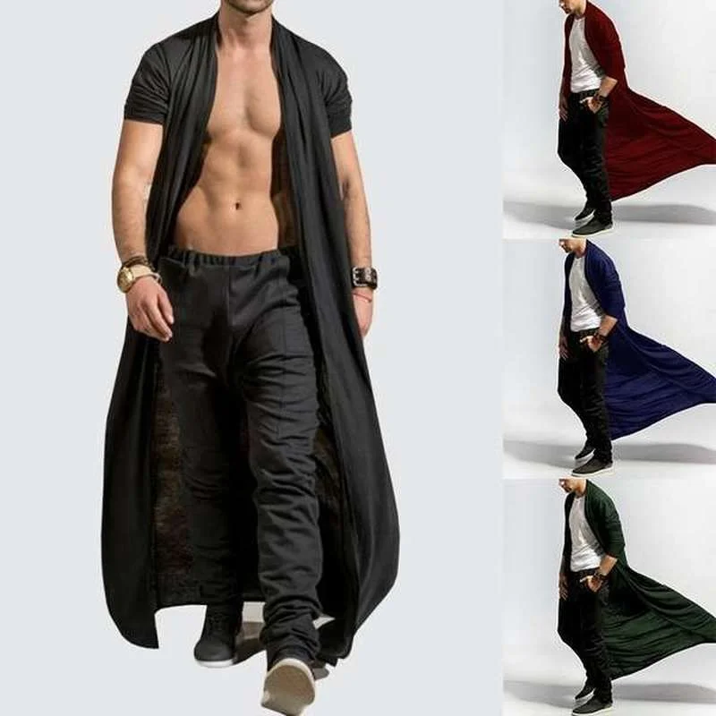 Mens Cardigan 6XL 5XL Autumn Solid Color Long Windbreaker Coat Ankle-length Cloak Men Clothes Fashion Outerwear Cosplay Costumes