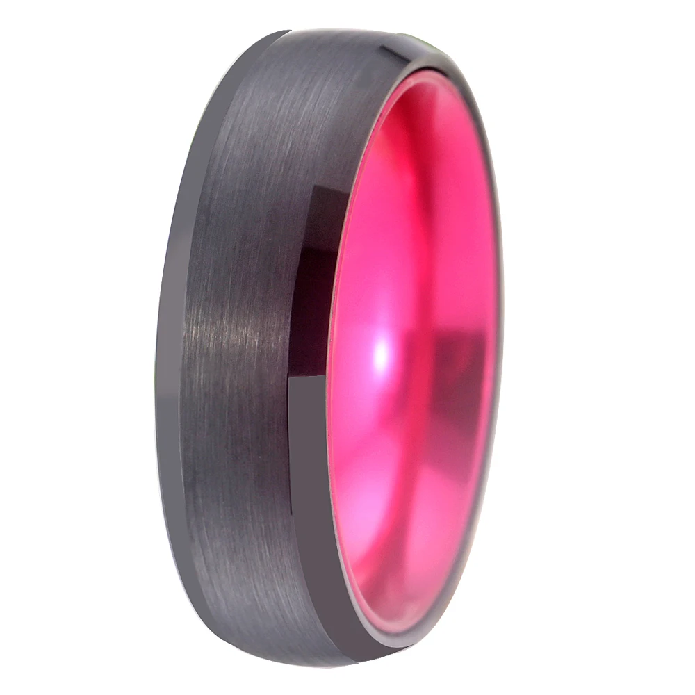 Rings For Women 6MM Wedding Ring Black Tungsten with Pink Aluminum Ring Tungsten Engagement Ring for Men Anniversary Party Rings