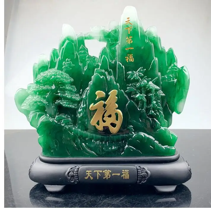 decoration Fine Long life mountain blessing word Green jade effect Creative living room Handicraft arrangement Lucky blessing