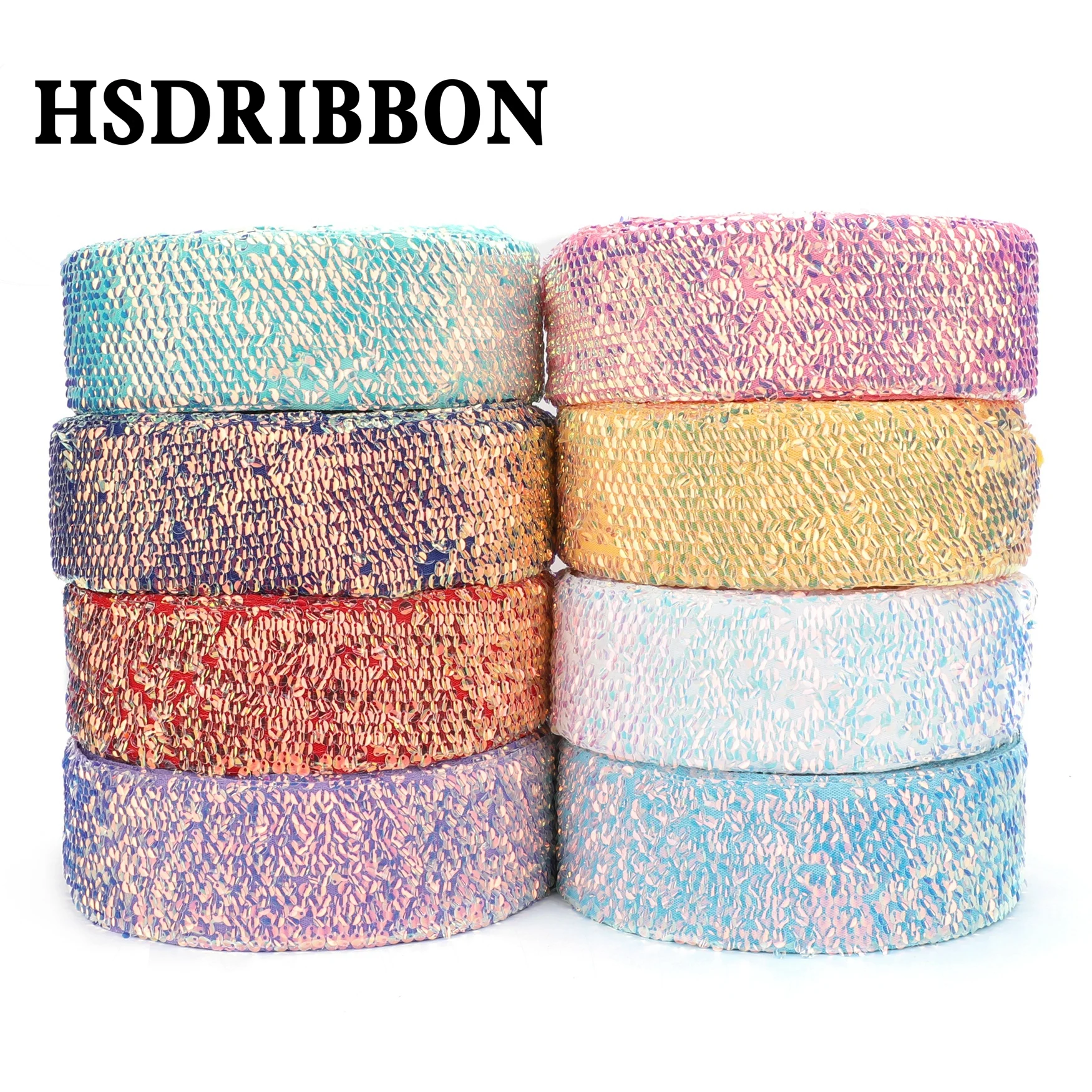 

HSDRIBBON 3 inch 75mm HSD-Genuine Series colorful Sequin bend Sequin Ribbon 25Yards/Roll