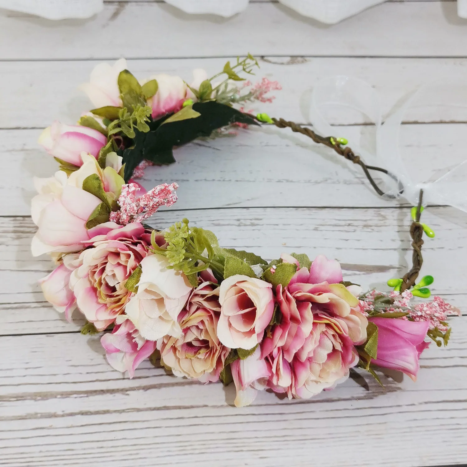 Women Wedding Flower Crown Festival Headband Women Hair Accessories Headdress Girls\' Floral Garlands Bridal Flower Headwear