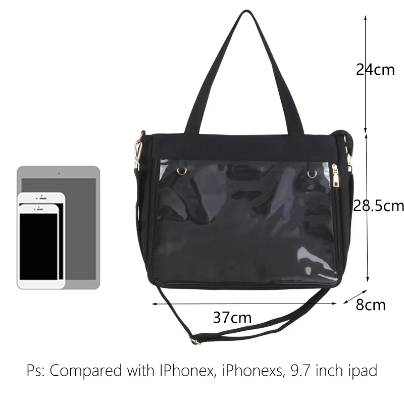 حقيبة Ita كبيرة باللون الأحمر مع إدراج يابانية لطيفة وواضحة للنساء بأشرطة مزدوجة للفتيات كاواي كتف شفاف لوليتا أزرق ItaBag H234