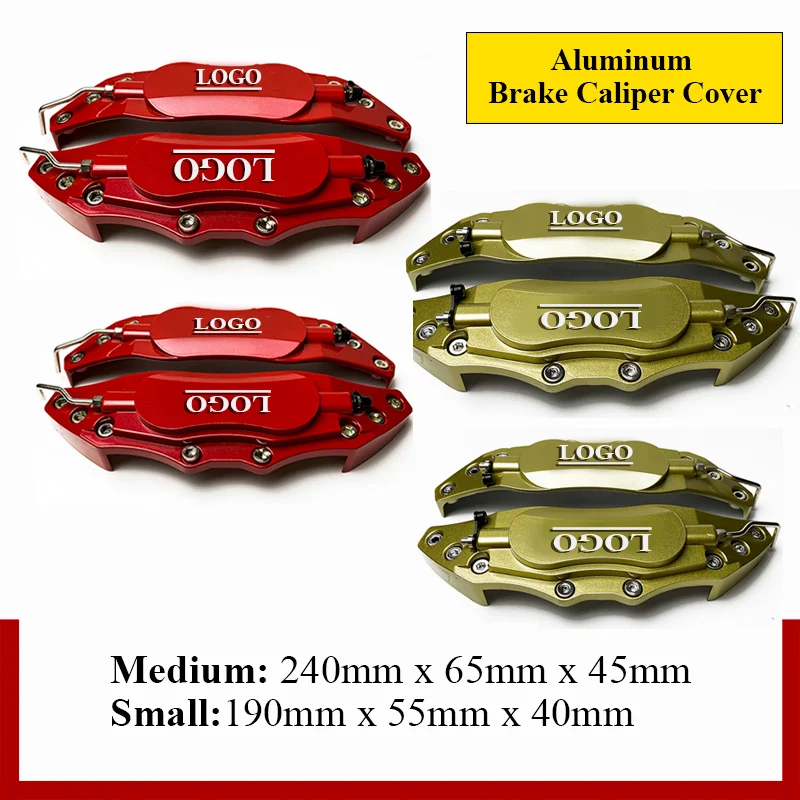 Alumínio 3D Disc Brake Caliper Covers Adesivo, Estilo da roda dianteira e traseira, Car Styling, Auto Acessórios, 5 Cores, S, Tamanho M, 4Pcs