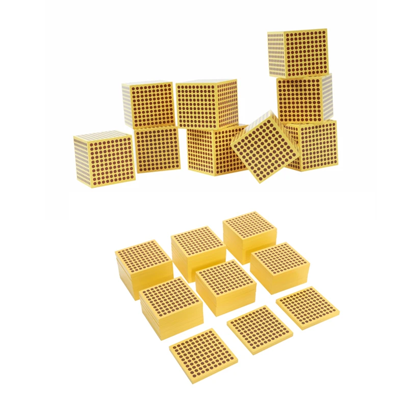 Montessori Wood Thousand Cube/ Hundred Square Set Mathematics Material Decimal System Learning Tools Math Golden Beads Game