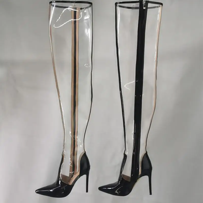 Sexy Thigh Boots Fashion Pvc Transparent High Heels Over The Knee Boots Thin Heel Shoes Woman Night Long Boots Botas De Mujer