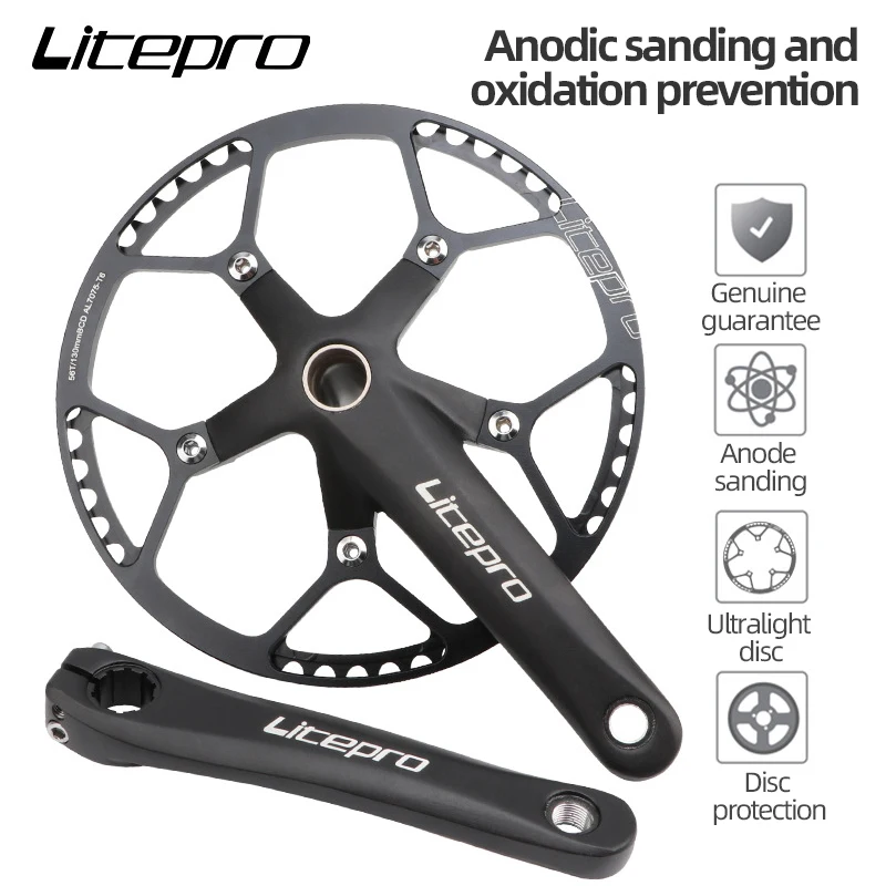 LP litepro Bike Crankset BCD 130mm Matte Aluminum Alloy Integrated Crank Folding Bicycle Cycling Parts 53 56 58T 170mm