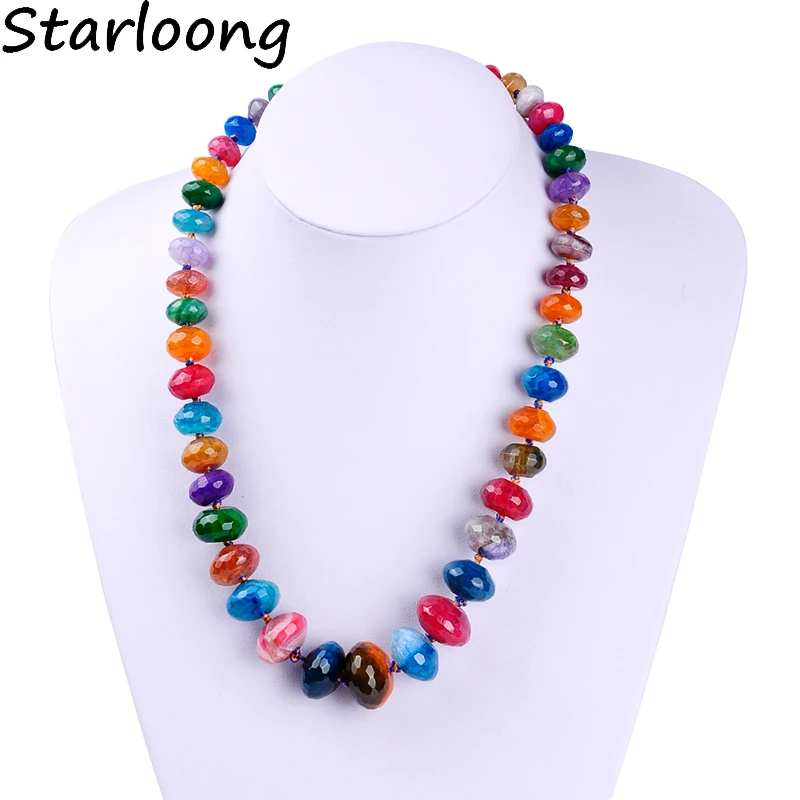 

New Fashion Flat Round Multi-Faceted Multi-Color Natural Agata Stone Beads Semi-Precious Stone Tower Chain Women Necklace Bijoux