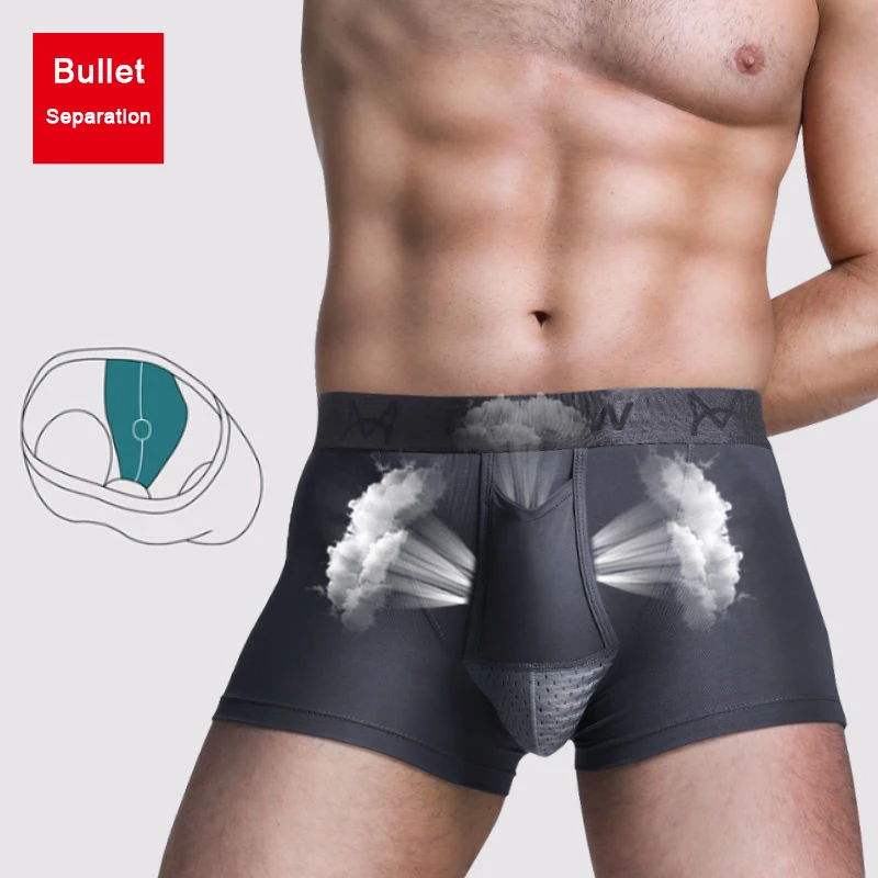 Gun Bullet Separation Underwear Men\'s Boxers Open Hole Breathable Antibacterial Spermatic Cord Vein Lifting Testes Underpant