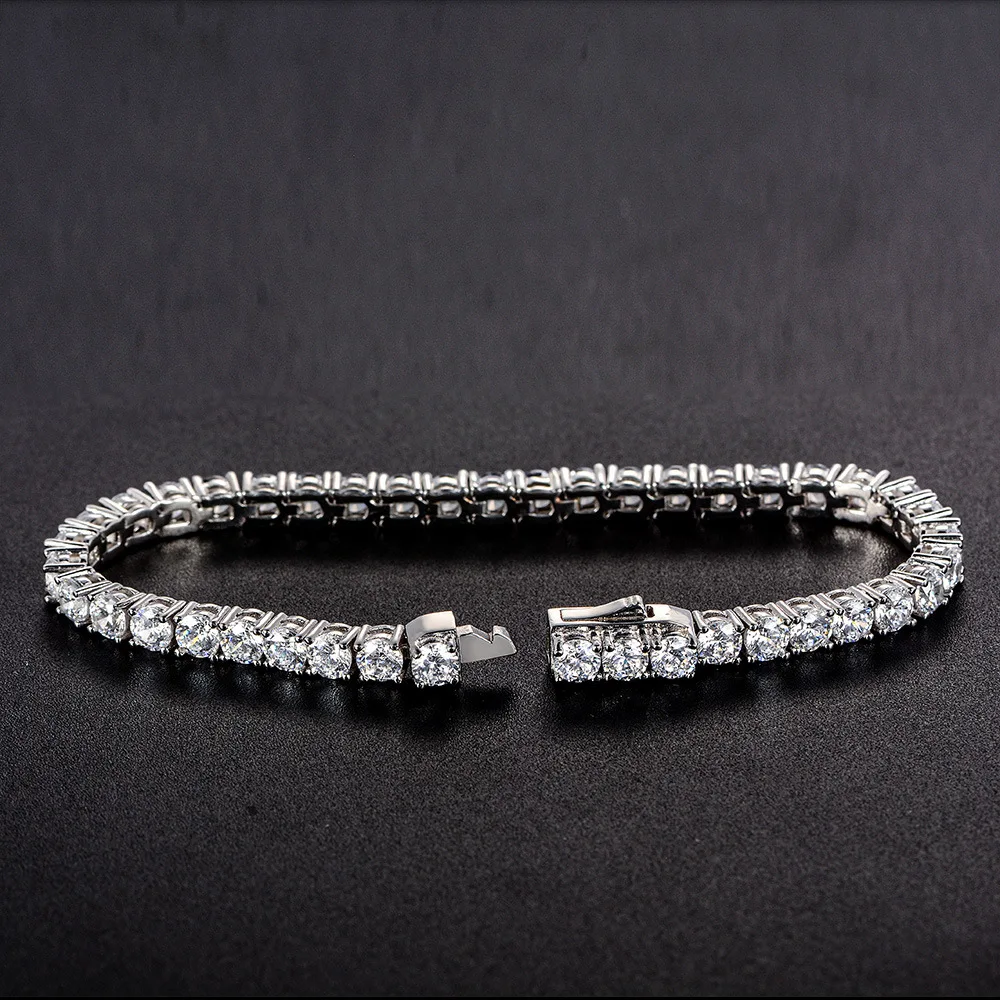 Trendy 4mm Diamond Bangle Bracelet 100% Real 925 Sterling silver Wedding Bracelets For Women Bridal Tennis Party Jewelry