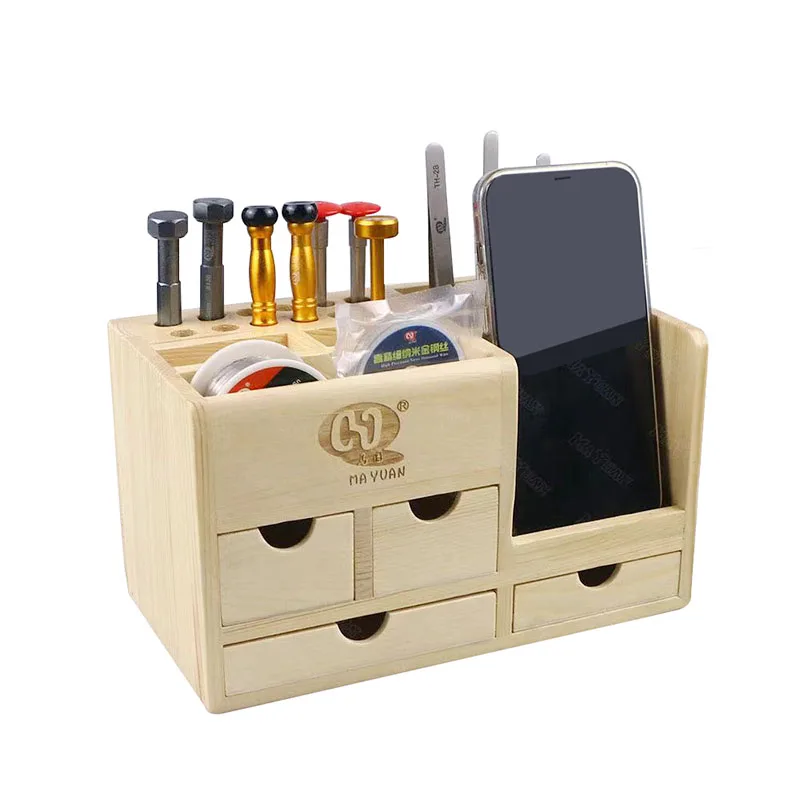 

MAYUAN Mobile Phone Repair Part Tool Storage Box For Screwdriver/Tweezers/Diamond Wire/Parts Solid Wood Material Desktop Storage
