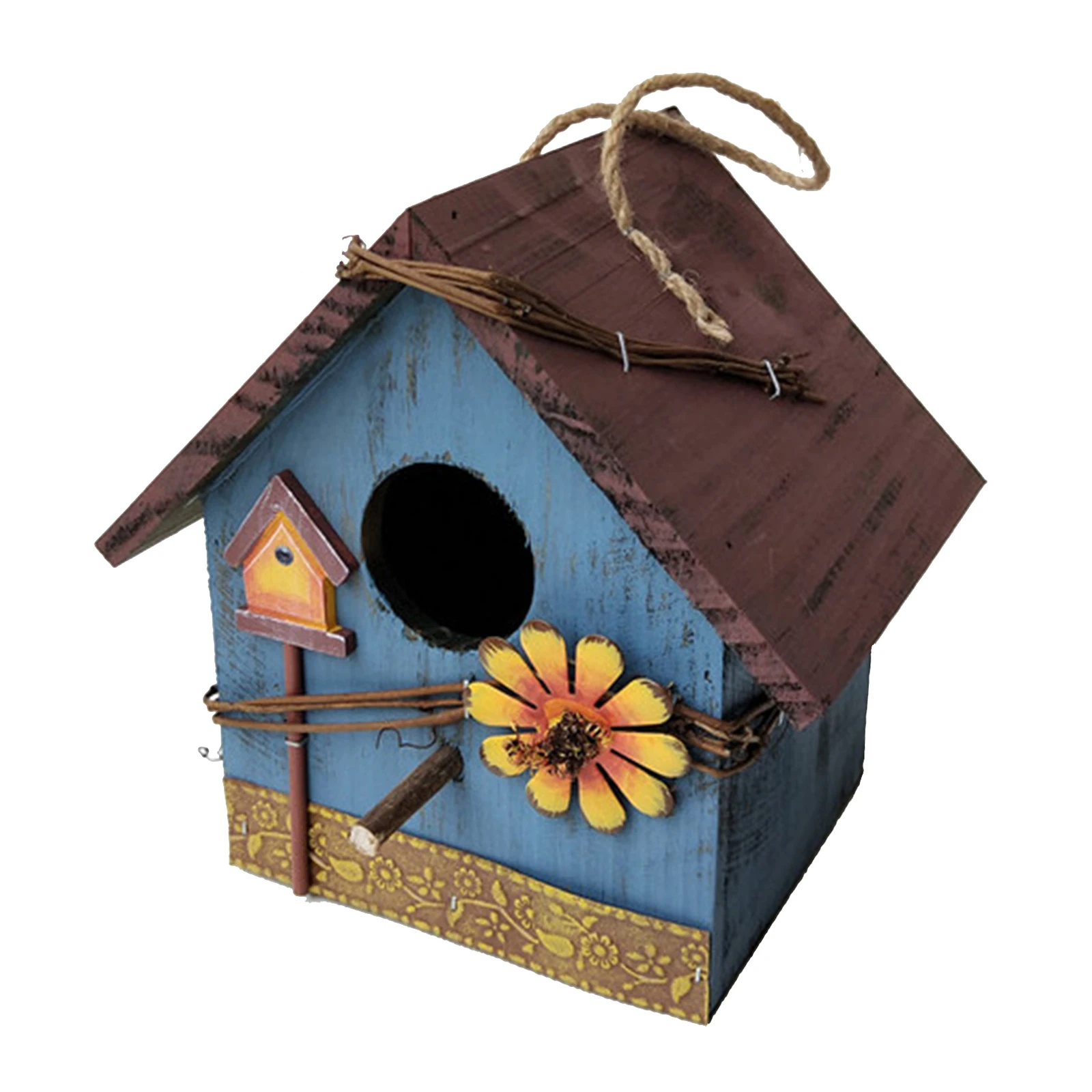 Hand-paint Wooden Bird House Nest Hanging Decorative Birdhouses Garden Decor