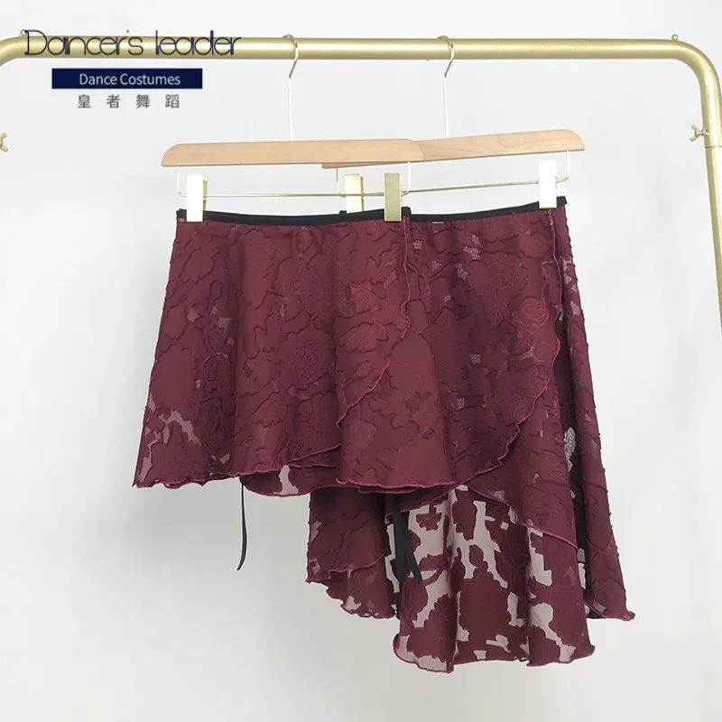 

Ballet Skirt Burgundy Lace Embroidery Single Layer Women's Dance Skirt Gymnastics Practice Skirt Adult Ballet Lyric Skirt