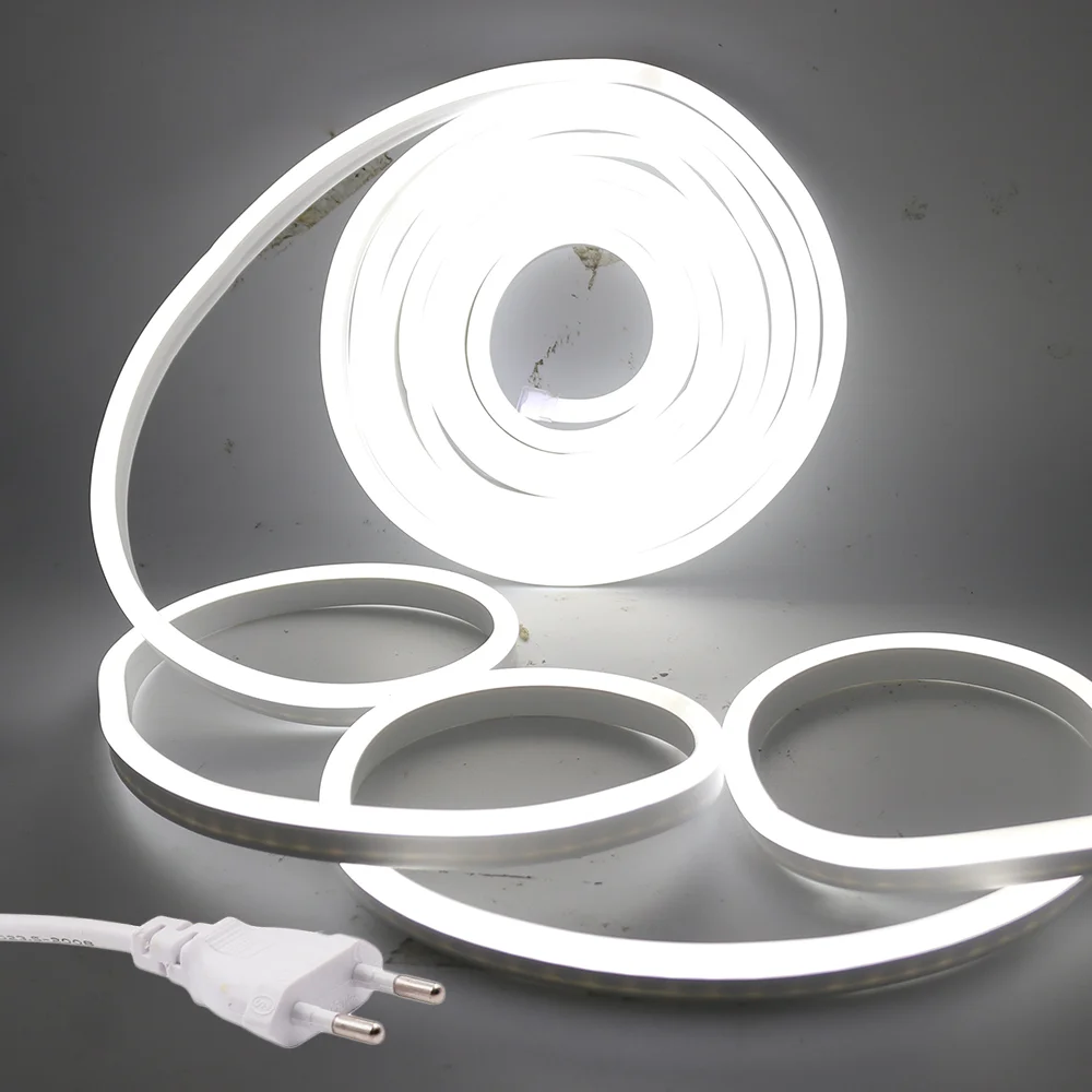 AC 220V Flexible Neon Light Strip 2835 120Leds/M Neon Sign Outdoor Waterproof Neon Ribbon White/Warm White Flex Neon Rope Tube