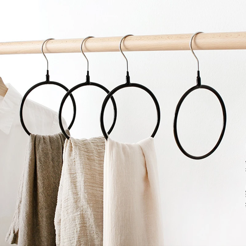 5Pcs Iron PVC Scarf Hanger Round Ring Towel Holder Kids Hangers Wall Hook Tool For Tie Sock Storage Rack Home Organizer Bathroom