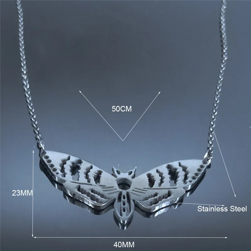 Gothic Moth Edelstahl-Halsketten-Anhänger für Damen und Herren, schwarze Farbe, Kettenhalskette, Schmuck, colgantes mujer moda N3094S03 – Detail 3