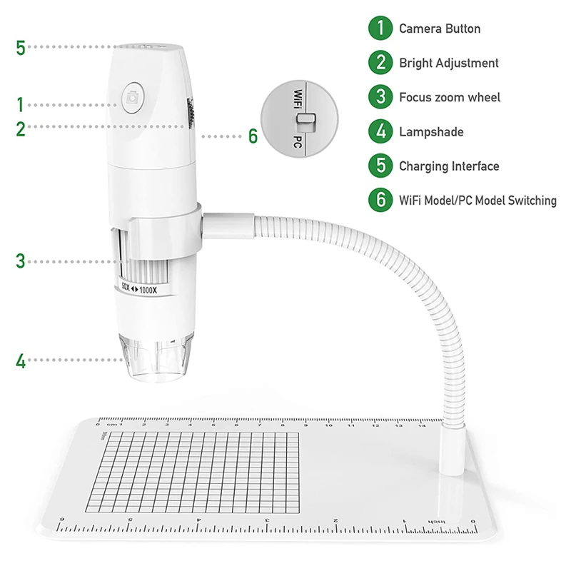 Microscópio digital wi-fi sem fio, ampliação 1000x hd, microscópio portátil, endoscópio usb para iphone, android, pc