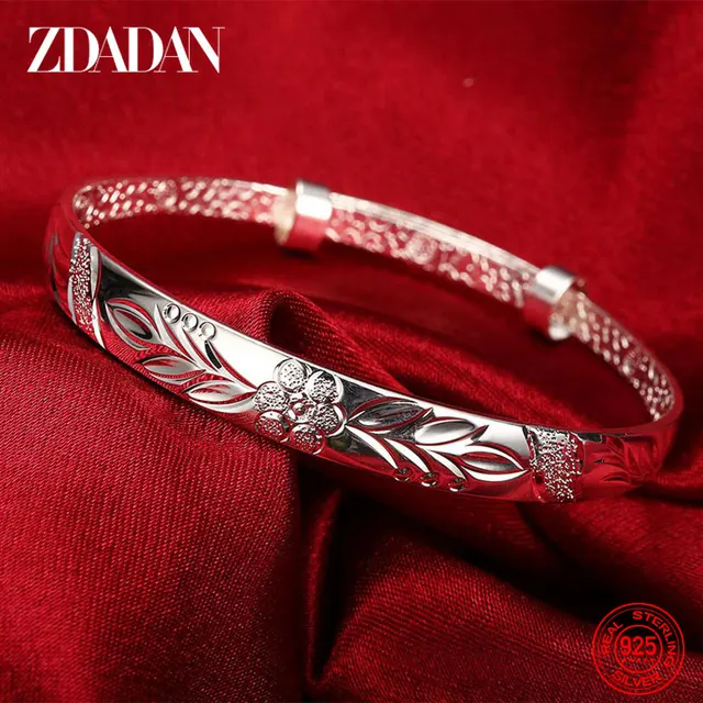 ZDADAN 925 Sterling Silver wzór rzeźbiony bransoletka i bransoletka mankietowa dla kobiet biżuteria na rocznicę Party prezent
