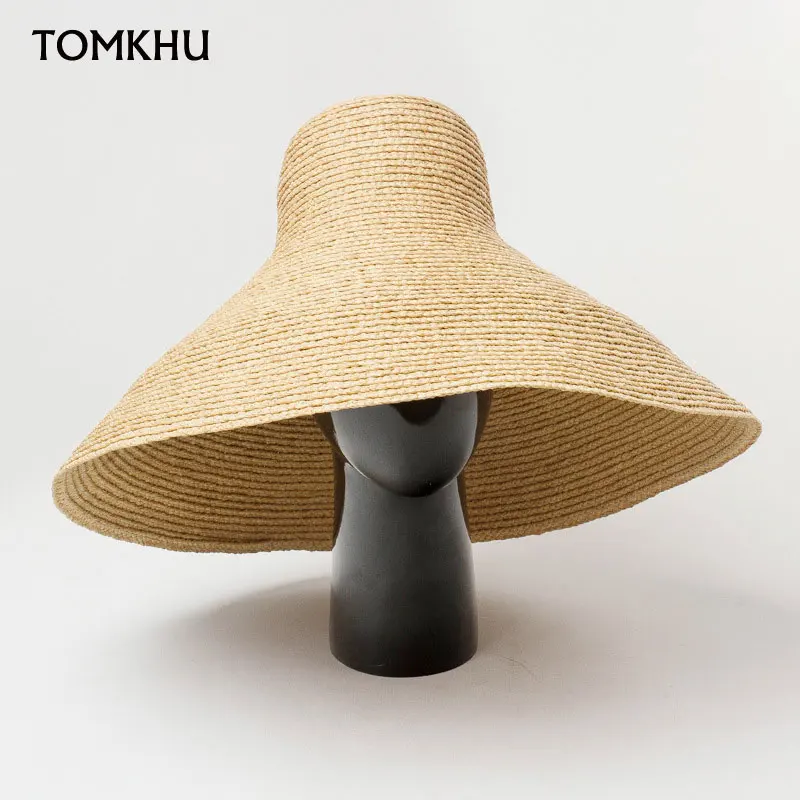 Extra Handmade Large Brim Women Summer Sun Hats Floppy Natural Raffia Straw Hat Ourdoor Sun Hat UPF 50+ Brittany Beach Hat 21cm