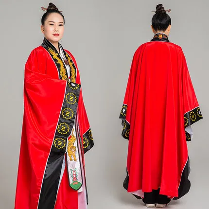 Taoist Red Yellow robe men and women TV Movie Immortal practice clothes dragon Embroidery collar plain face Daoist clothing thin