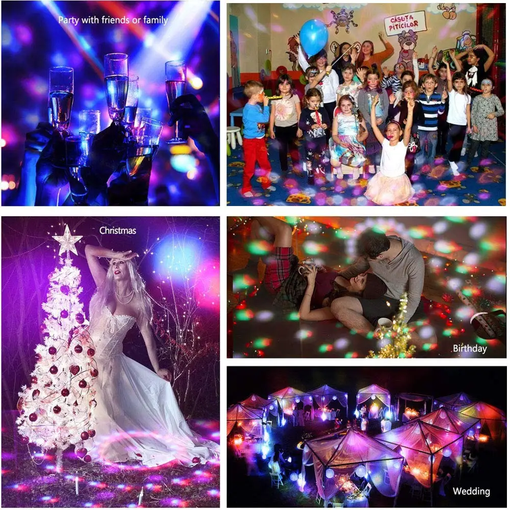 Disco Party Lights RGB UFO Rotating LED Laser Stage Lights USB Rechargeable 48 LED DJ Projector Light for Christmas Wedding Club