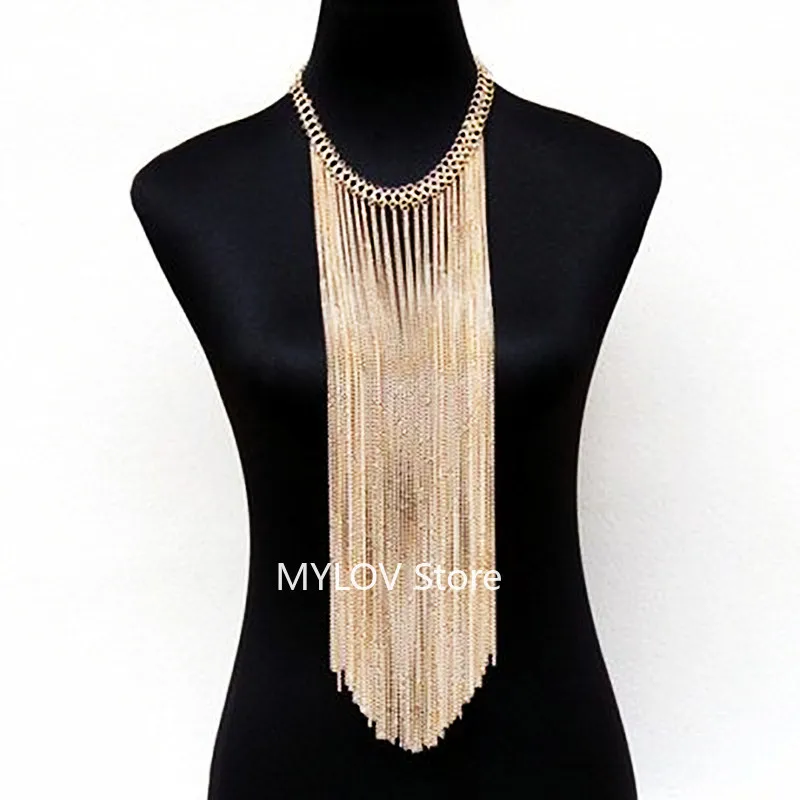 

10335 New Style Tassel Mail Chain Necklace Body Chain Jewelry Chains Women Accessories Gold Silver Gray Two Colors Choose