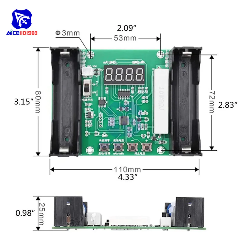 diymore 18650 Lithium Battery Capacity Tester Discharge Energy Test Meter 4bits LED Digital Display Load Battery Monitor XH-M240