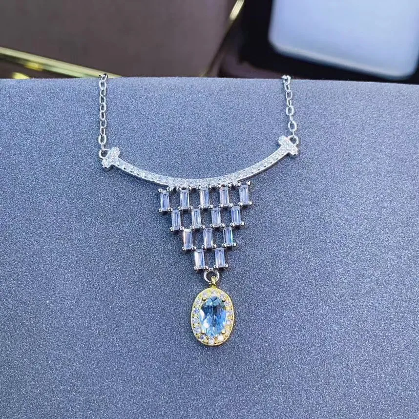 

Natural Real Aquamarine necklace pendant Free shipping 925 sterling silver Fashion Aquamarine Pendant