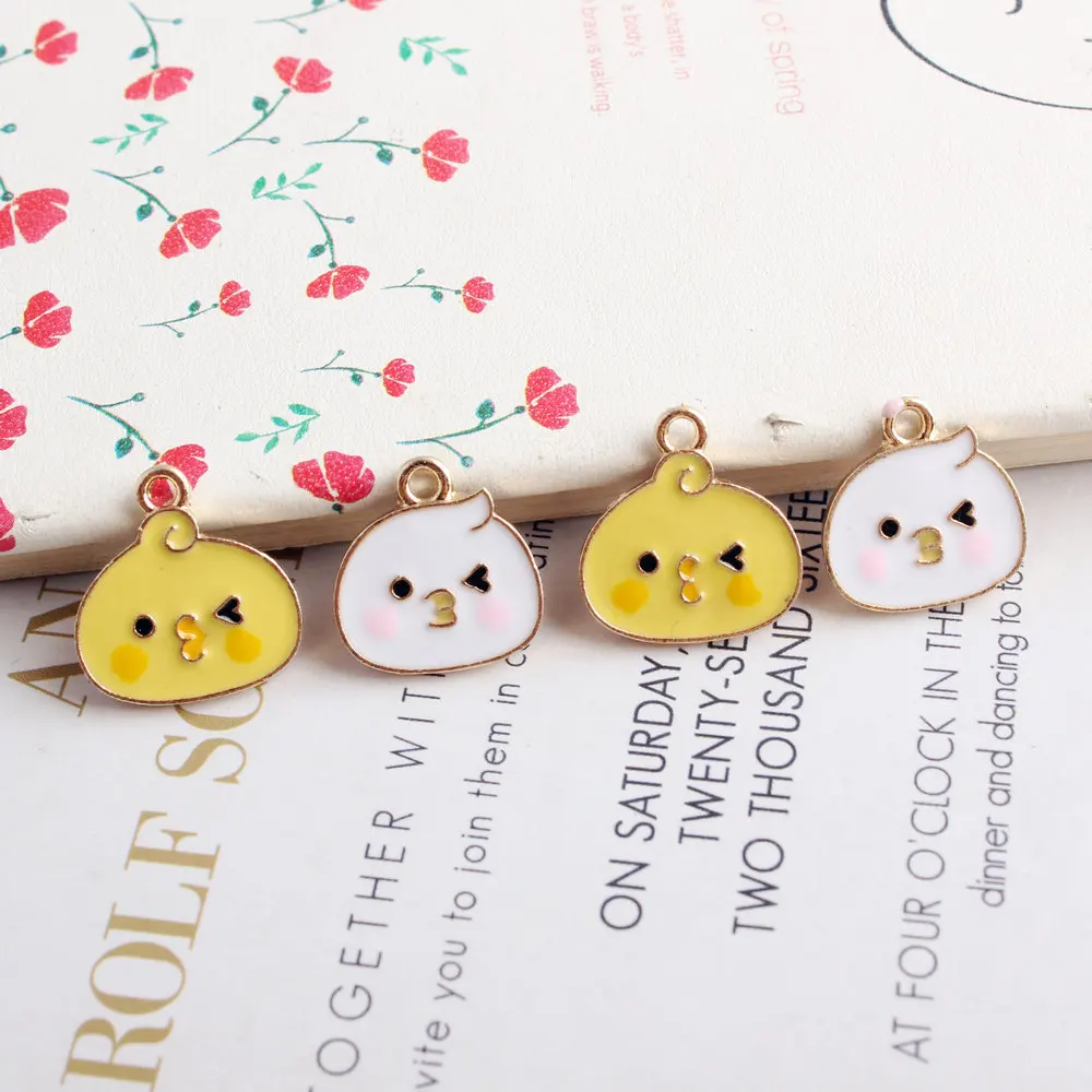10 pz/lotto simpatici cartoni animati smaltati Charms pulcino pendenti in metallo di colore giallo e bianco misura gioielli orecchino braccialetto fai da te trovare XL934