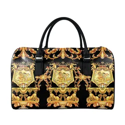 Noisydesigns-Luxo PU Zipper Sacolas para Mulheres e Homens, Tote Bolso, Unisex Crossbody, Europeia Ouro Floral Mala, Dropshipping