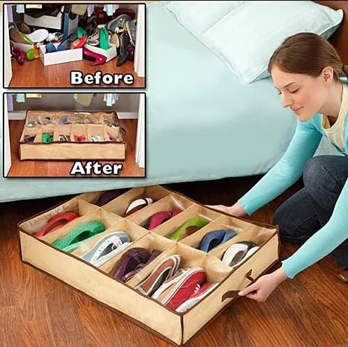 5pcs 12 Shoes or Slippers Bed Storage Holder Box Container Closet Organizer Home Living Room Under Case Storer