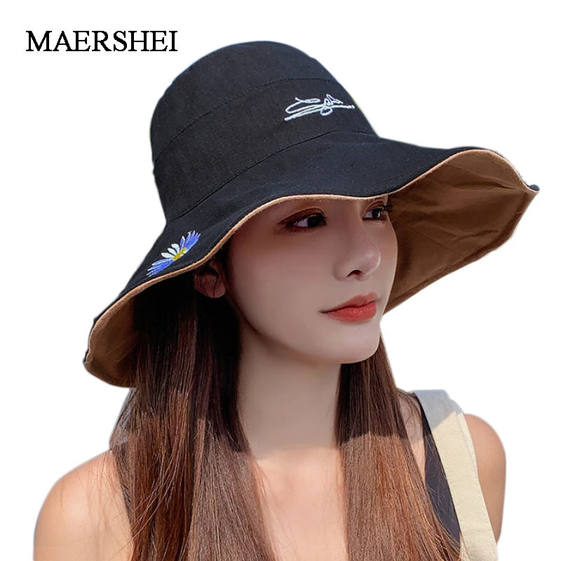 2022 Anti-UV Wide Brim Cotton Linen Sun Hat For Women Vacation Summer Panama Beach Visor Cap