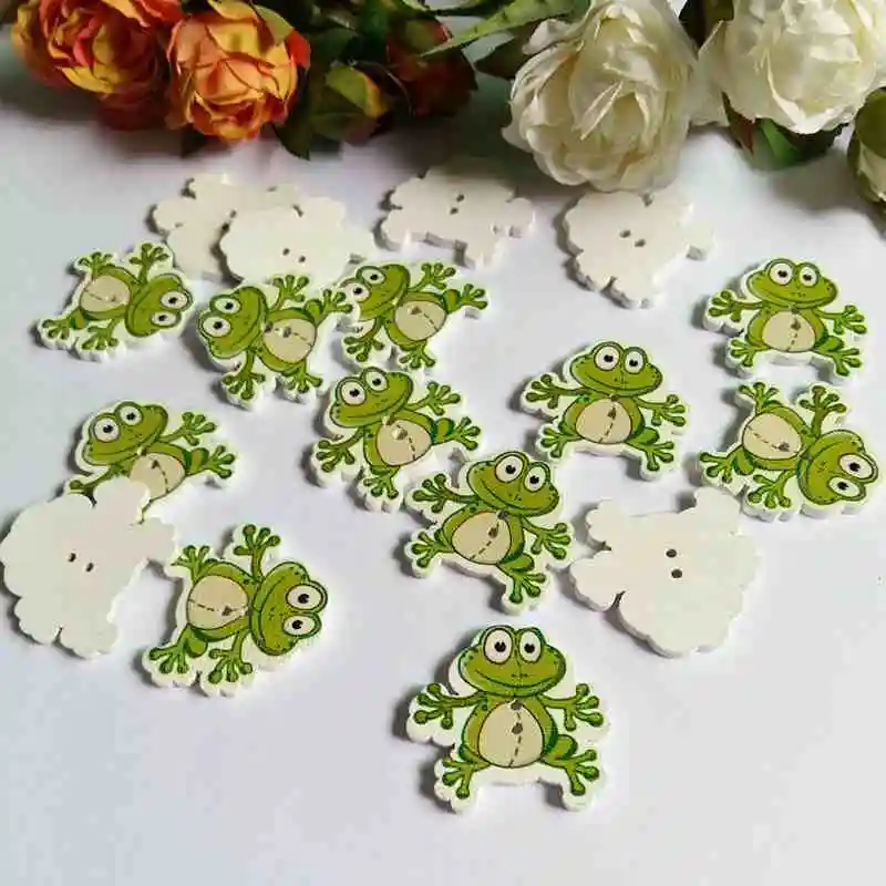 50pcs frog Wooden Buttons for Crafts Sewing Scrapbooking Decorative Supplies Scrapbooking Accessories