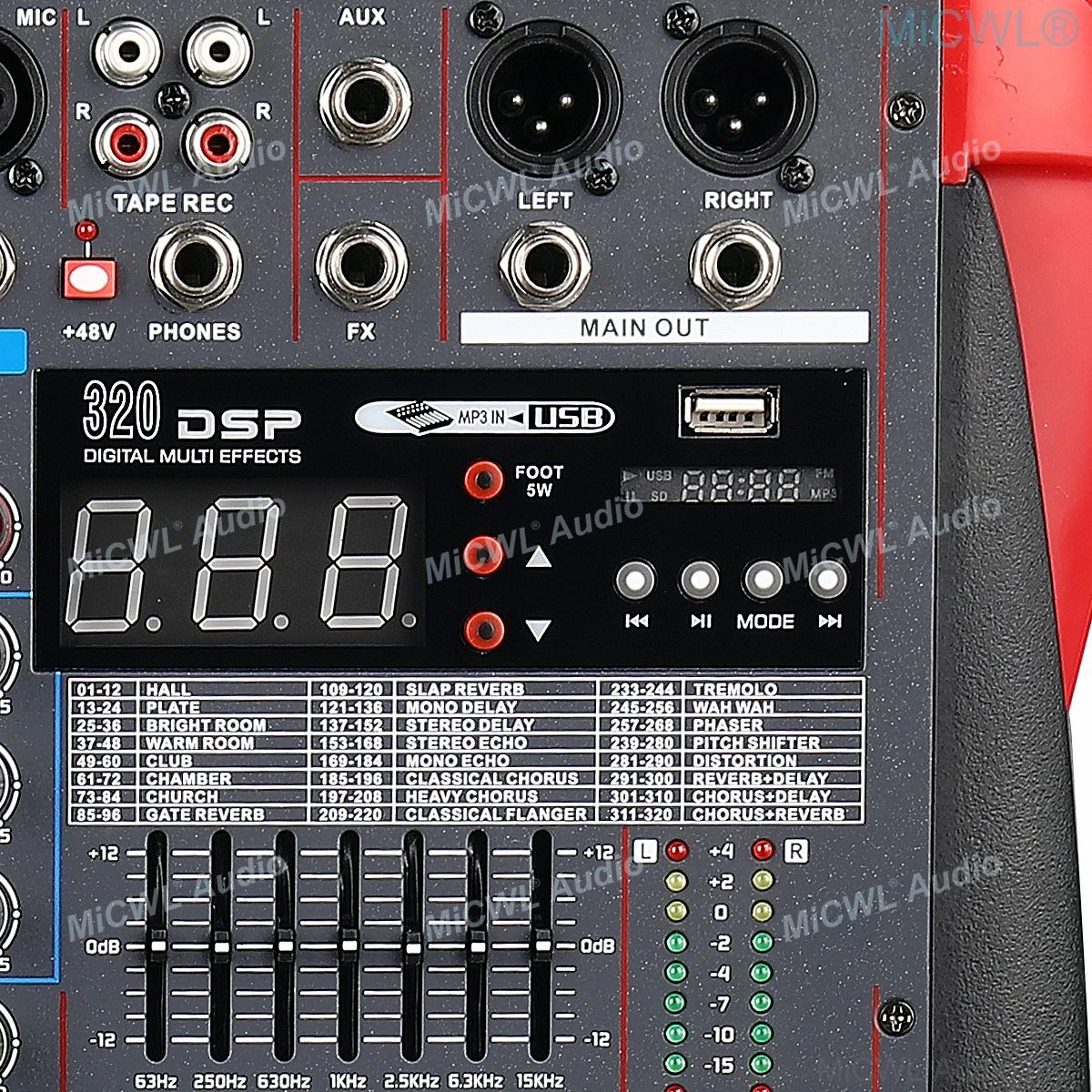 وحدة تحكم احترافية لخلط القنوات بتأثير 320 DSP بتأثير 8 أصوات FX AUX EQ نظام صوتي لخلط التردد