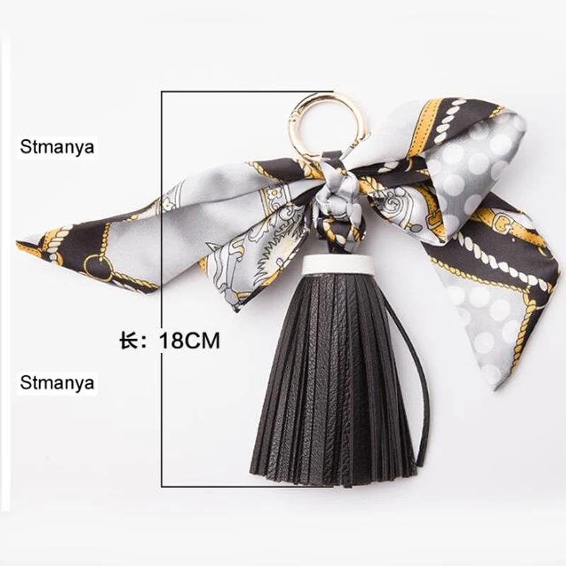 Lovely Soft leather tassels Keychain Bowknot scarf Pendant Bag Charm Accessories New Key Chain Fashion Car Key Holder K1690