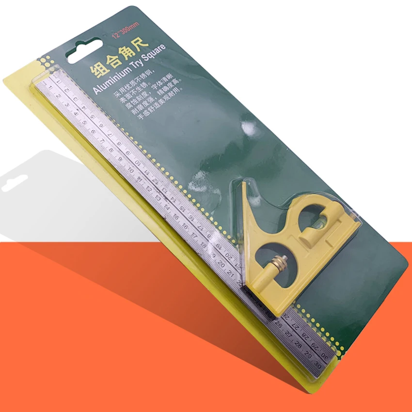30cm Combination Square Angle Ruler, Stainless Iron Ruler and Aluminum Alloy Bolt, Multi-function Measuring Tool for Woodworking