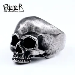 Beier 316L Stainless steel Vintage punk skull men's ring ancient silver color rock fashion jewelry BR8-706