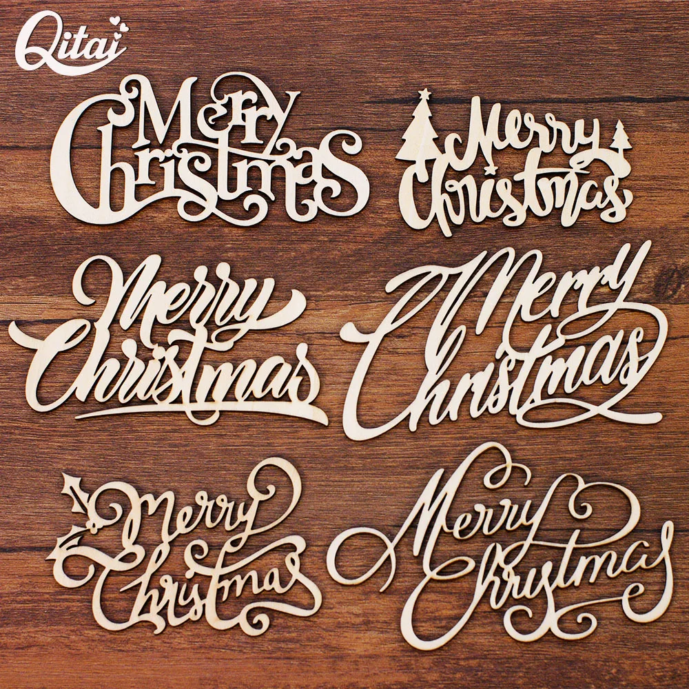 Merry Christmas Wooden Letter QITAI 12Pcs/Lot 6styles DIY Scrapbooking Wood Paper Card Craft Household Decorative Handmade WF323