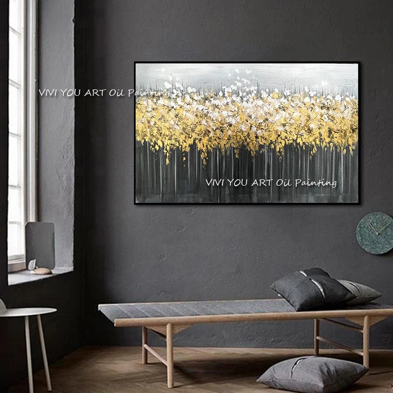 Palette Knife Gold  woods Painting Modern landscape 100% Handmade Oil Painting On Canvas Wall Art Picture For Home Office Decor