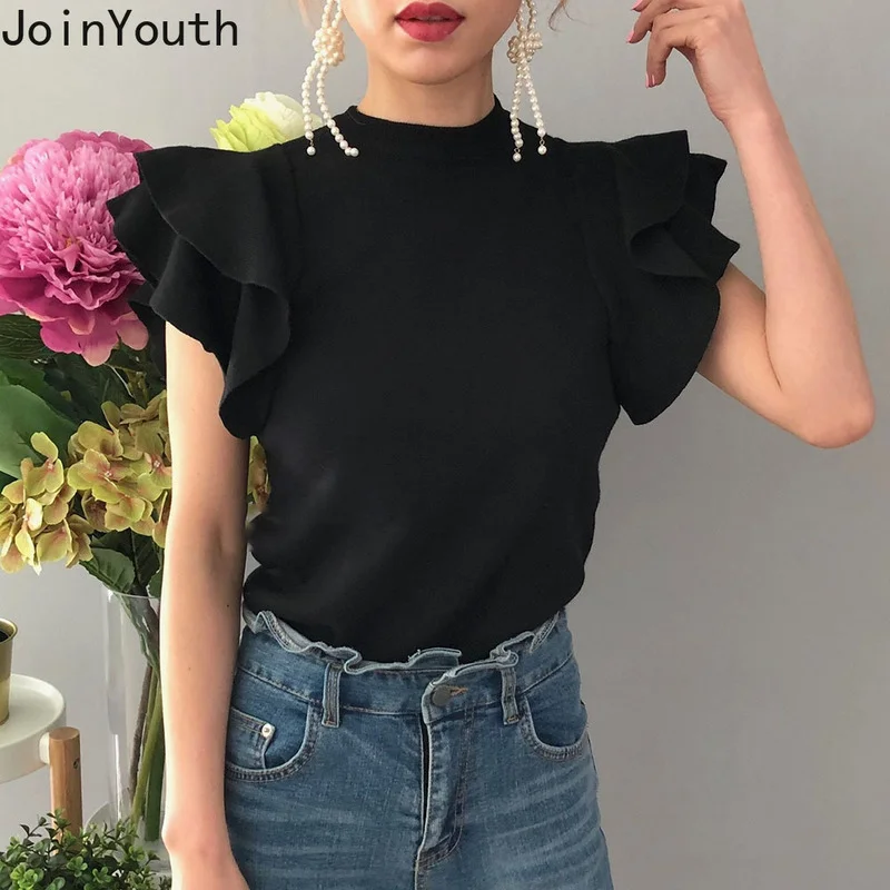 Joinyouth Summer Ruffles Blouses Tops Woman Korean Clothes Femme Chic Shirts Black White Tshirt Fashion Y2K T Shirt for Women