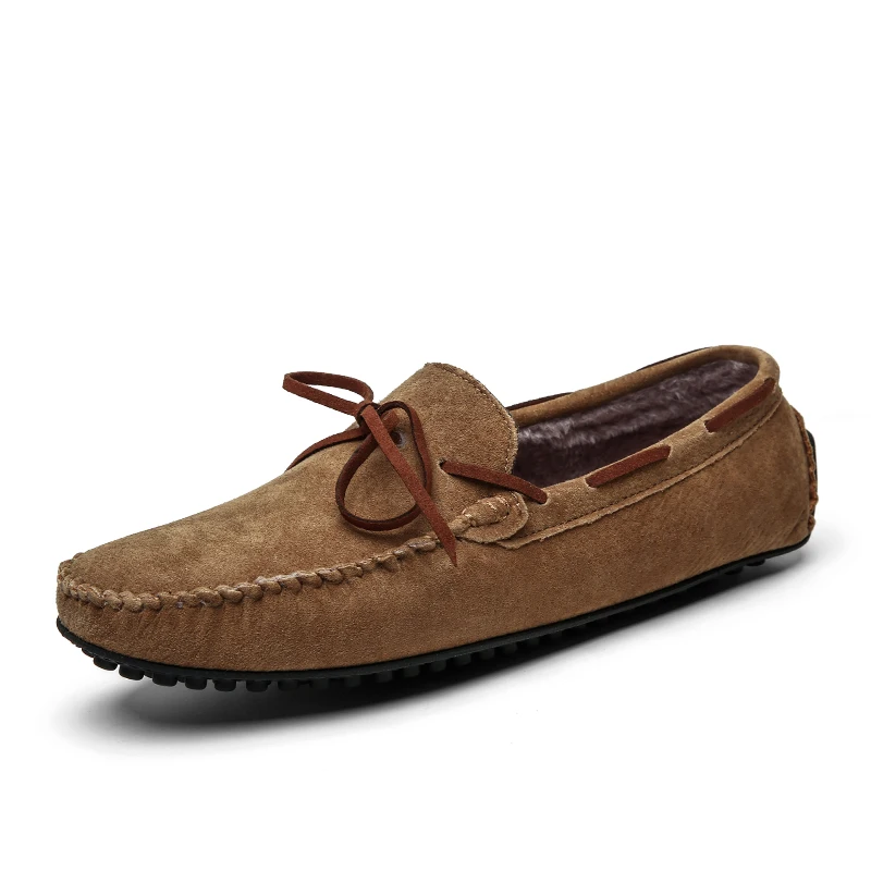 Large Plush Size 38-49 Plush Penny Loafers Men Casual Shoes Winter Suede Leather Fur Moccasins Slip on Flats Mens Driving Shoes