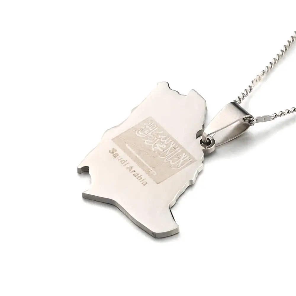 Stainless Steel Saudi Arabia Map Flag Pendant Necklace Kingdom of Saudi Arabia Jewelry