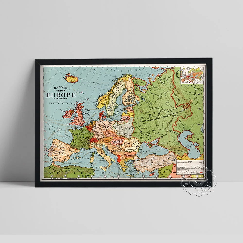 Vintage Europe Standard Map Poster, Washington Map Canvas Prints, Educational Geography Wall Art, Office Work Room Wall Decor