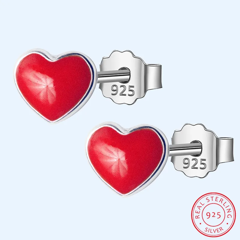 

100% 925 Sterling Silver Women Jewelry Tiny Red Love Footprints 5mmX6mm Stud Earrings For Daughter Girls Teens Lady DS122