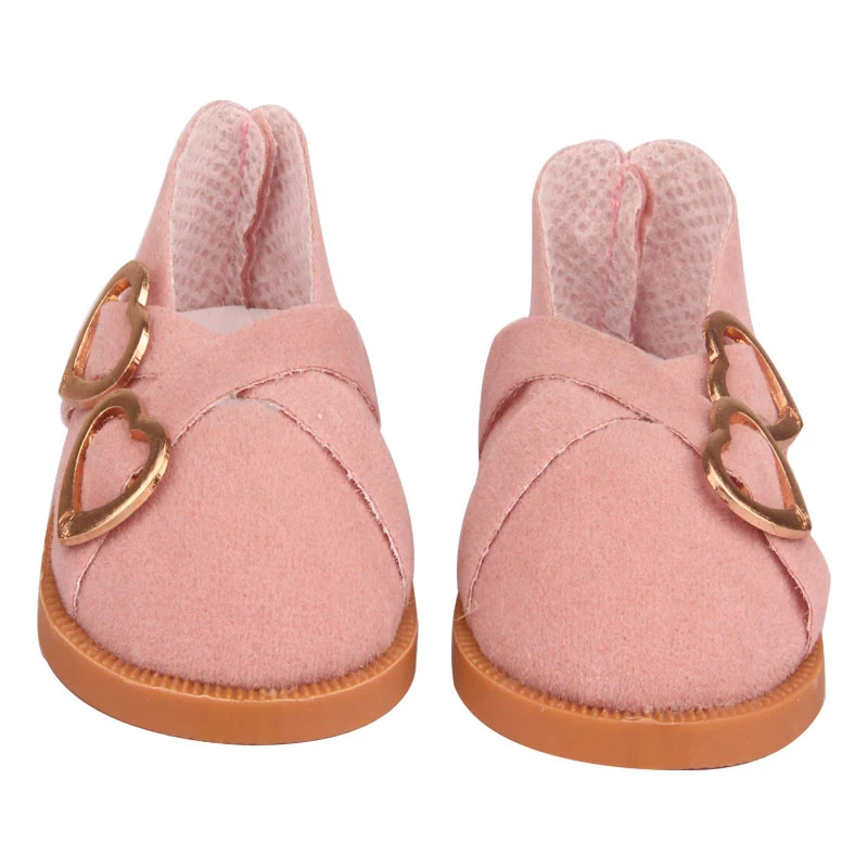 7 cm Leather Doll Shoes For American 18 Inch Doll Double Hearts Villus Shoes Boots For 43 cm Baby New Born&OG,1/3 BJD Girl Doll - Image 2
