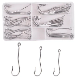56Pcs/Box Stainless steel Long shank Fishing Hooks Sharp Offset hook bend Saltwater EEL Barbed hooks jig fishhooks
