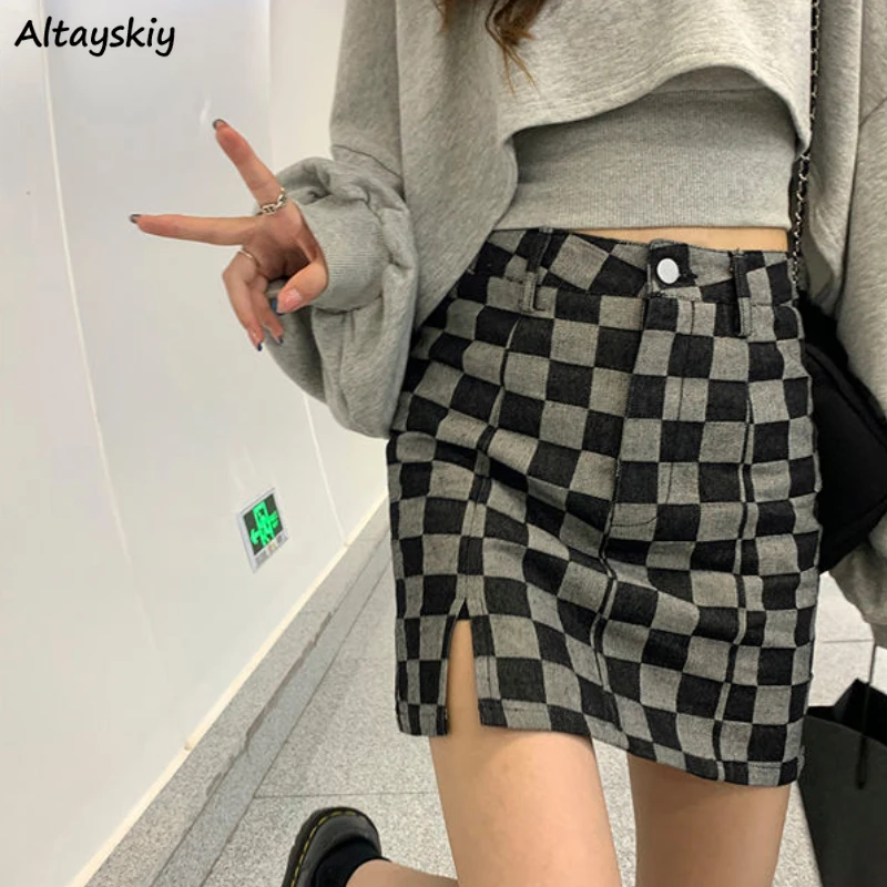 Mini Skirts Women Vintage Plaid Chic High Waist Harajuku Girls Streetwear All-match Fall College Teens Bottom Clothing Korean