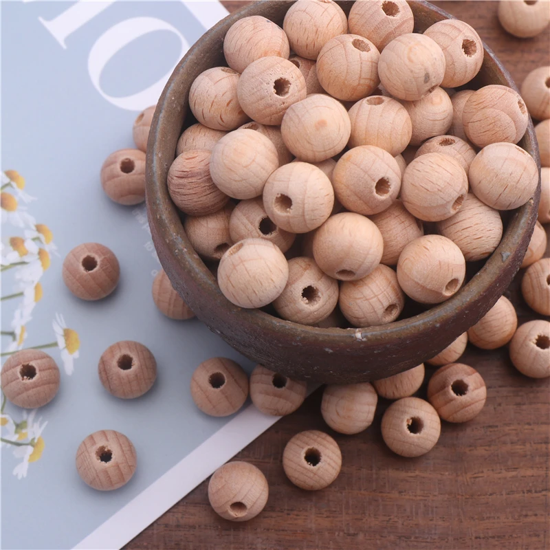 30/50/100 Pcs/Lot Wooden Beads 12/15mm Baby Foods Grade Teether Beads for Baby DIY Chew Rattle Toy Pacifier Chain Accesories