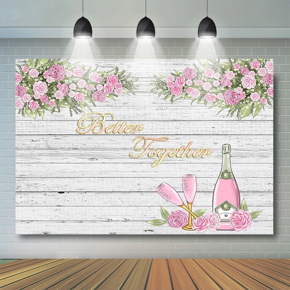 Valentine's Day Wood Photography Background Rose Flower Theme Pink Red Wine Dating Decor Girl friend Romantic Backdrop Studio