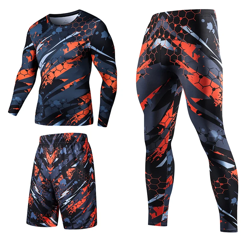 3 Piece Sportwear Long Sleeve Top Leggings  Shorts  Unique Graphic For Baseball Football